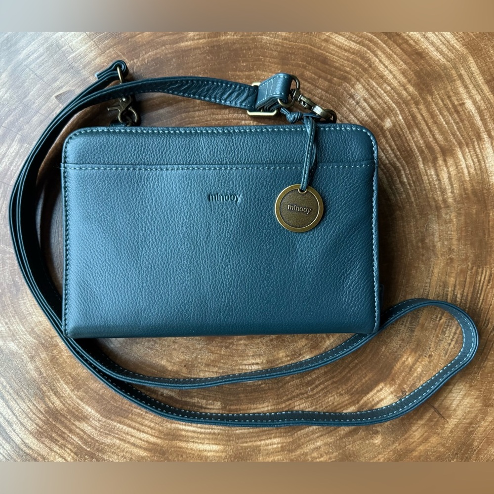 Minooy Bali Crossbody/Wallet/Clutch in Teal Leather